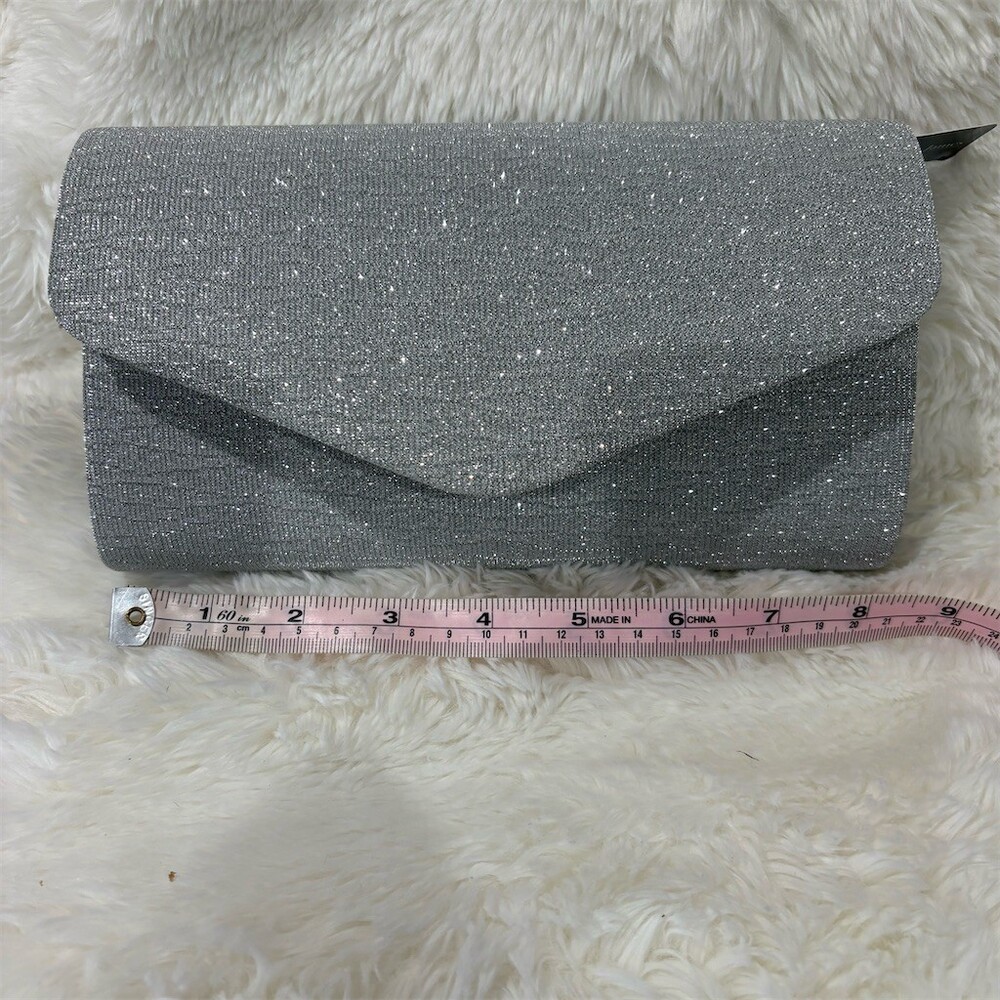 Kendall & James Clutch Womens Small Silver Glitter Envelope Evening Bag
